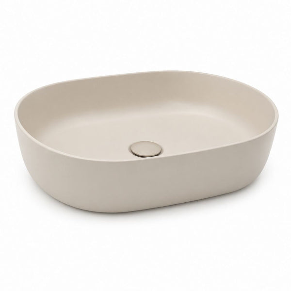 Lavabo da appoggio ovale beige in ceramica 60 x 40 x 15 cm