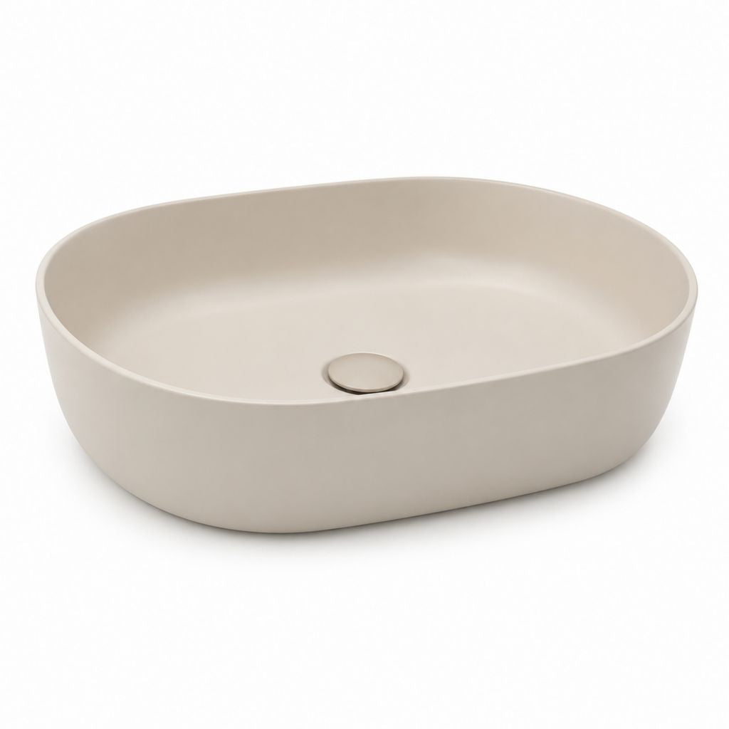 Lavabo da appoggio ovale beige in ceramica 60 x 40 x 15 cm