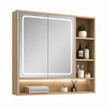 Armadietto bagno con specchio LED in MDF rovere 80 x 70 x 15 cm