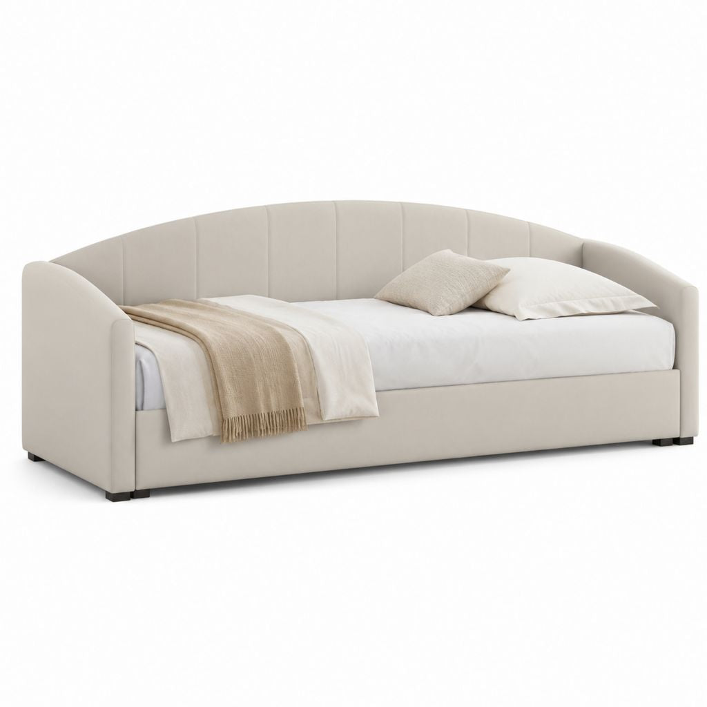Letto singolo imbottito con sponde beige in poliestere 90 x 200 cm