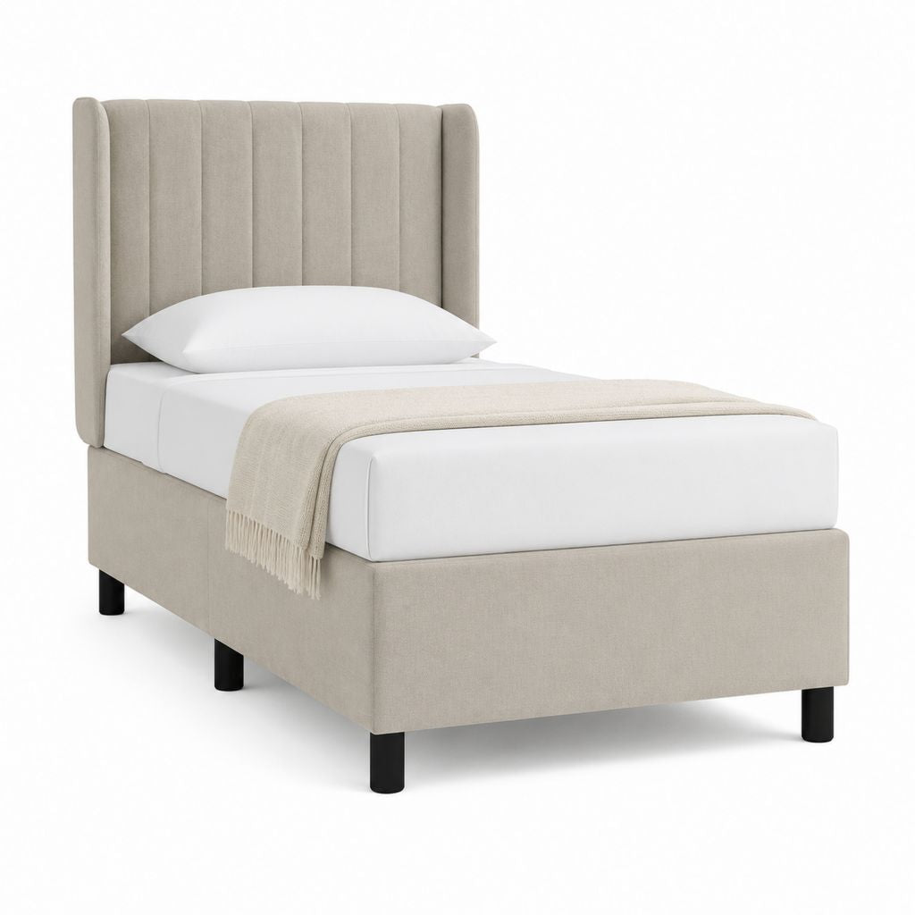 Letto singolo con testiera imbottita beige in poliestere rettangolare 90 x 200 cm