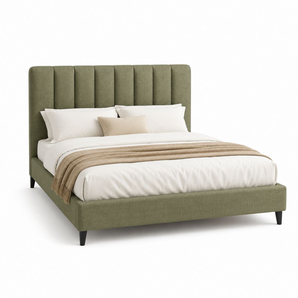 Letto matrimoniale imbottito verde oliva in poliestere rettangolare 160 x 200 cm