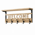Appendiabiti da parete con mensola 5 ganci in MDF effetto rovere e acciaio nero 80 x 24 x 40 cm