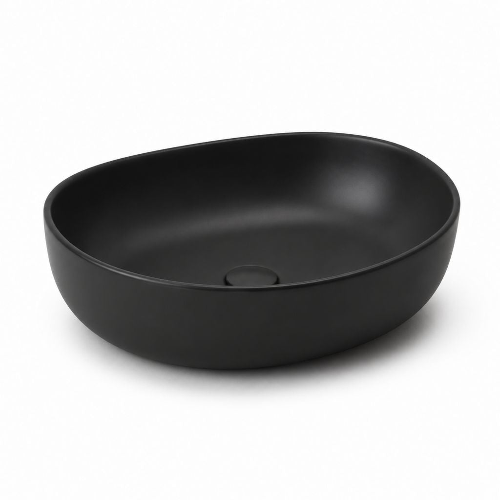 Lavabo da appoggio ovale nero opaco in ceramica 60 x 40 x 15 cm