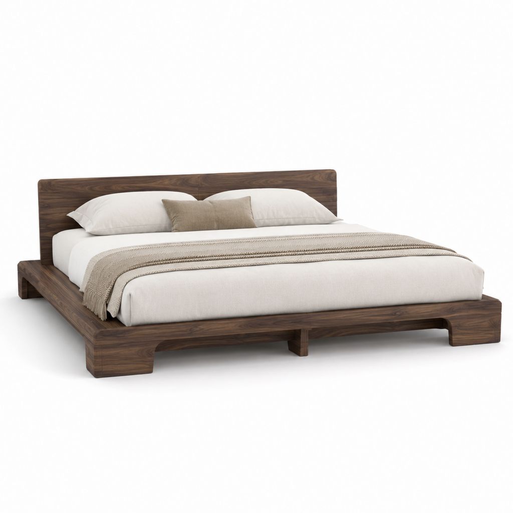 Letto matrimoniale con testiera marrone noce in legno 180 x 200 cm