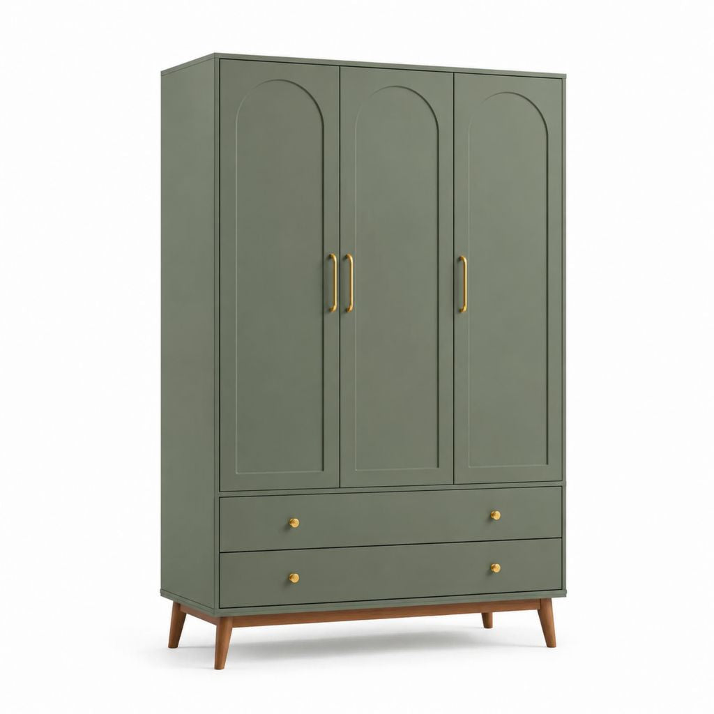 Armadio guardaroba a 3 ante con 2 cassetti verde in MDF 120 x 55 x 200 cm