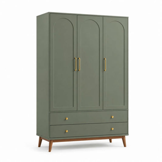 Armadio guardaroba a 3 ante con 2 cassetti verde in MDF 120 x 55 x 200 cm