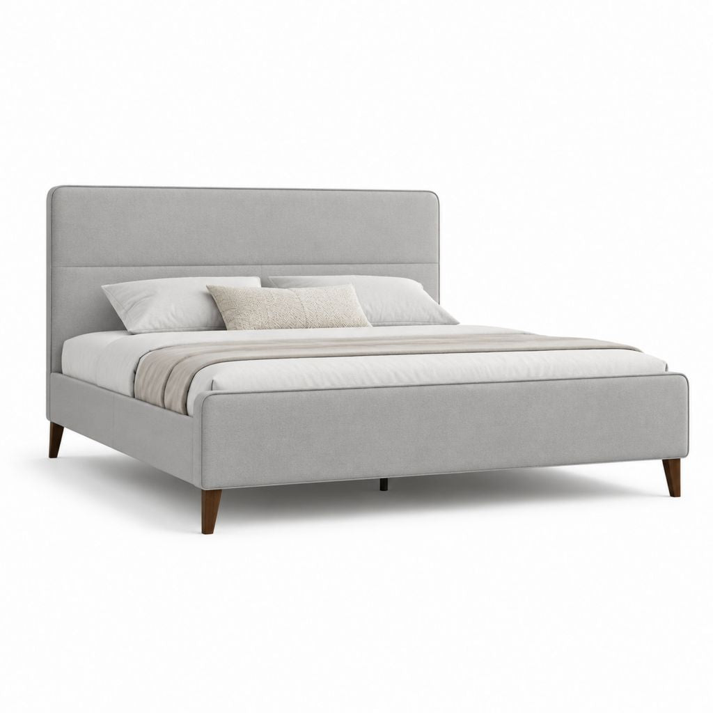Letto matrimoniale imbottito grigio in poliestere con struttura 160 x 200 cm