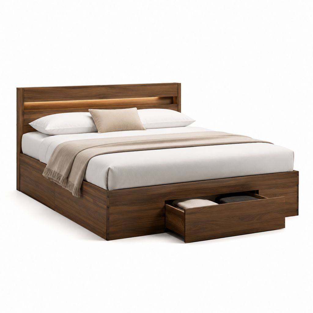 Letto matrimoniale con contenitore noce in pannelli MDF 170 x 215 x 110 cm
