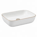 Lavabo da appoggio in ceramica bianca rettangolare con bordo oro 60 x 40 x 13 cm