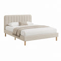 Letto matrimoniale imbottito beige in poliestere con testiera a pannelli verticali 160 x 200 cm