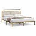 Letto matrimoniale rettangolare in acciaio dorato con testiera imbottita beige 160 x 200 cm
