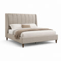 Letto matrimoniale imbottito beige in poliestere con testiera alta 160 x 200 cm