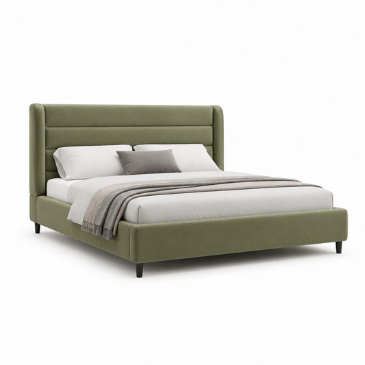 Letto matrimoniale imbottito verde oliva in poliestere con testiera rettangolare 160 x 200 cm