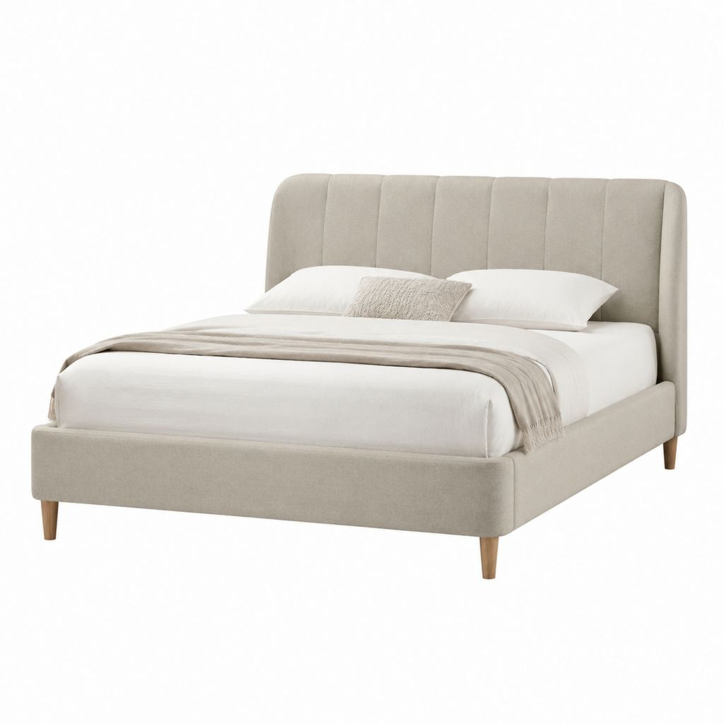Letto matrimoniale imbottito beige in poliestere 160 x 200 cm