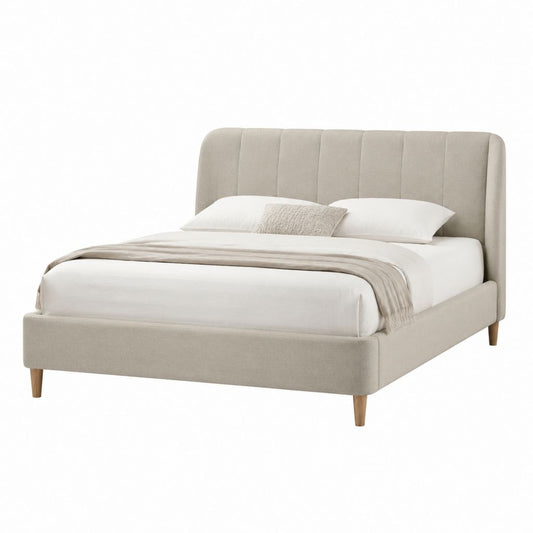 Letto matrimoniale imbottito beige in poliestere 160 x 200 cm