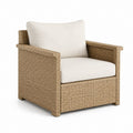 Poltrona da giardino in rattan sintetico beige con cuscini avorio 78 x 82 x 82 cm