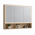 Armadietto bagno con specchio LED a 3 ante in MDF rovere 100 x 70 x 15 cm