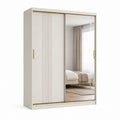 Armadio guardaroba 2 ante scorrevoli bianco e oro in pannello truciolare nobilitato con specchio 180 x 60 x 200 cm