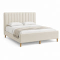 Letto matrimoniale imbottito beige in poliestere con testiera a pannelli 160 x 200 cm