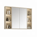 Armadio pensile bagno con specchio LED beige in MDF 100 x 15 x 60 cm