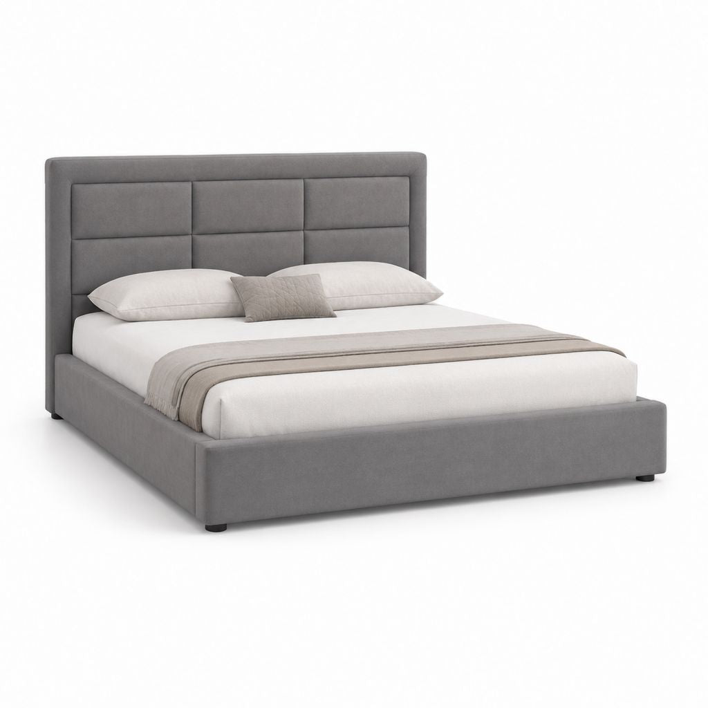 Letto matrimoniale imbottito grigio in poliestere rettangolare 160 x 200 cm