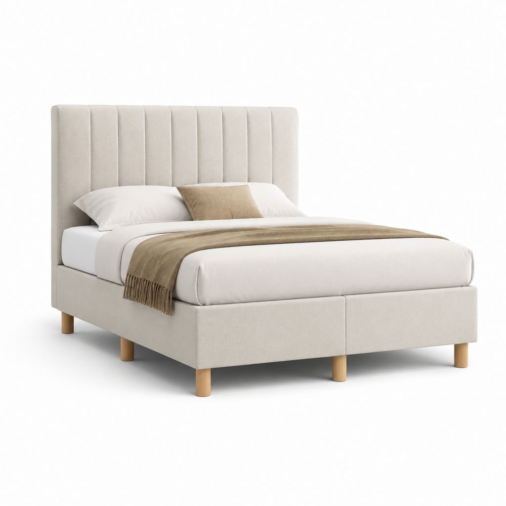 Letto matrimoniale imbottito beige in poliestere con testiera rettangolare 160 x 200 cm