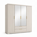 Armadio guardaroba rettangolare 4 ante con specchi beige in pannello truciolare nobilitato 200 x 60 x 220 cm