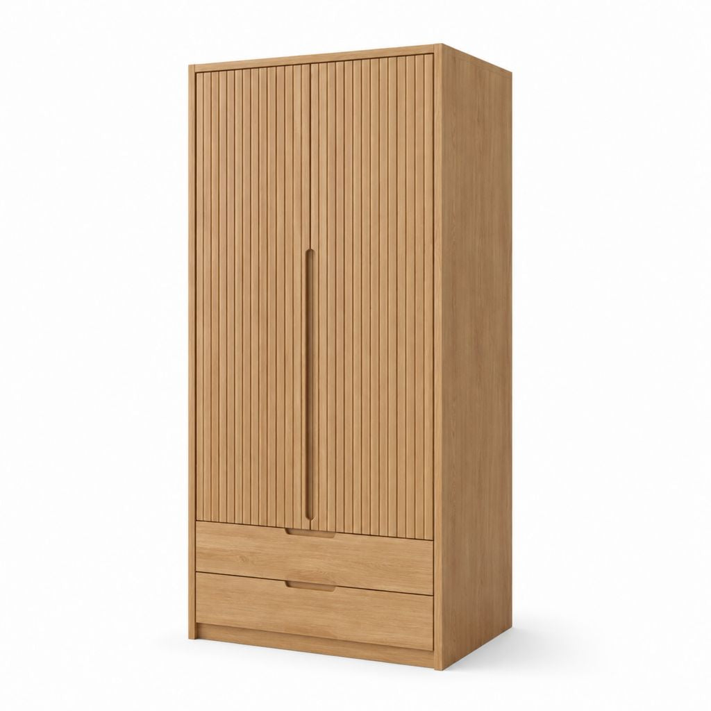 Armadio guardaroba a 2 ante con 2 cassetti rovere 90 x 55 x 200 cm