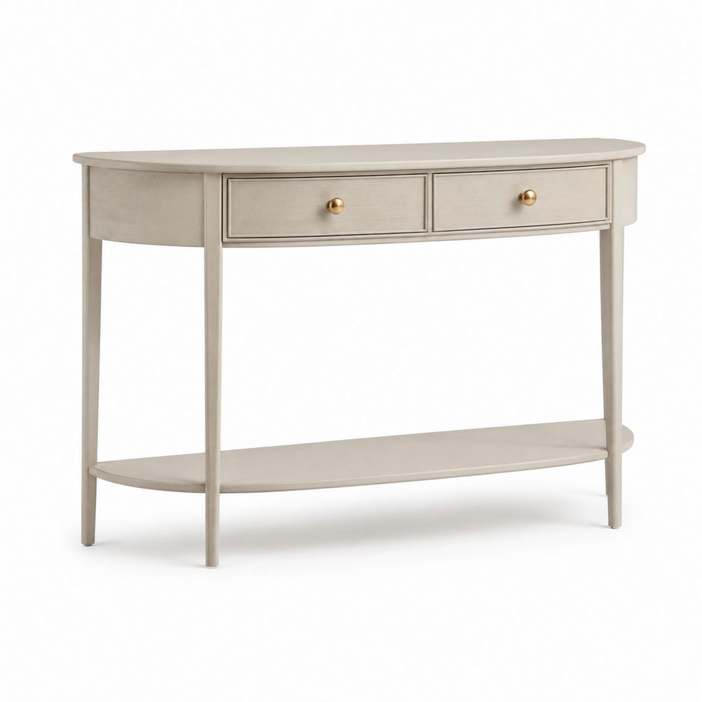 Consolle da ingresso tortora in MDF ovale con 2 cassetti e ripiano 120 x 38 x 80 cm