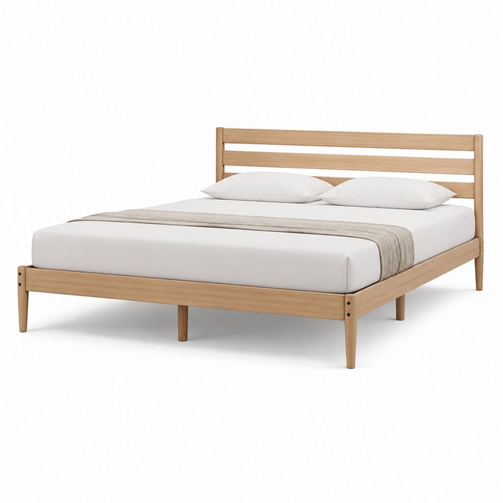 Letto matrimoniale con struttura in legno massello naturale 160 x 200 cm