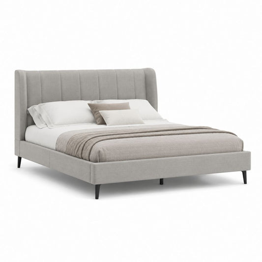 Letto matrimoniale imbottito grigio chiaro in poliestere con testiera alta 160 x 200 cm