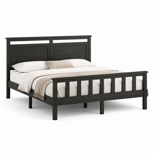 Letto matrimoniale con struttura rettangolare nera in legno massello di pino 160 x 200 cm