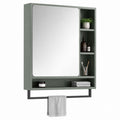 Armadietto bagno con specchio verde salvia in MDF 60 x 80 x 15 cm con ripiani e portasciugamani